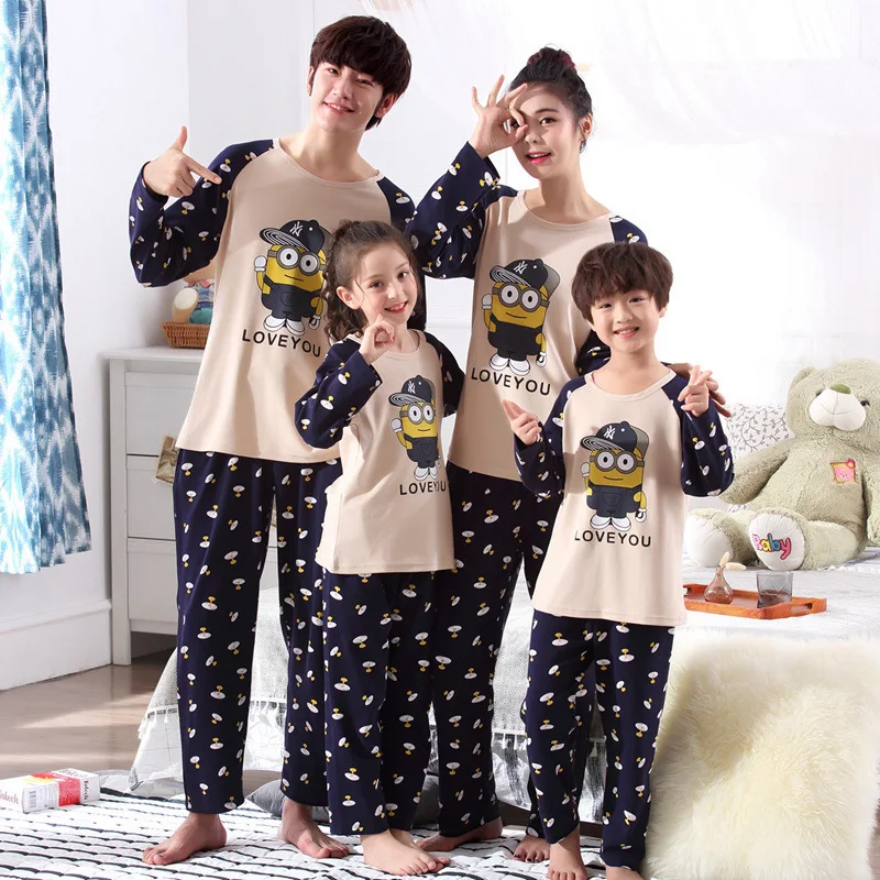 

QN Parent-child Matching Outfit Cute Pure Cotton Crew Neck Long Sleeve Family Pack Homewear Set Series
