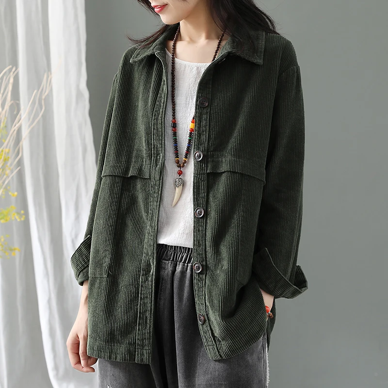 low cost  Women Autumn Winter Jackets Corduroy 2019 Cardigan Long Sleeve Loose Black Fashion Solid Color Coat