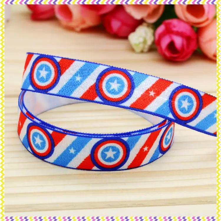 DHK 5/8'' 5yards Fold Over Elastic FOE captain printed headband headwear hair band diy decoration OEM Wholesale E339