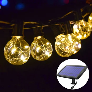 

Solar Light Garland Copper Edison Bulb String Lights G40 Retro Glass Lamp Waterproof Solar Light For Christmas Garden Decoration