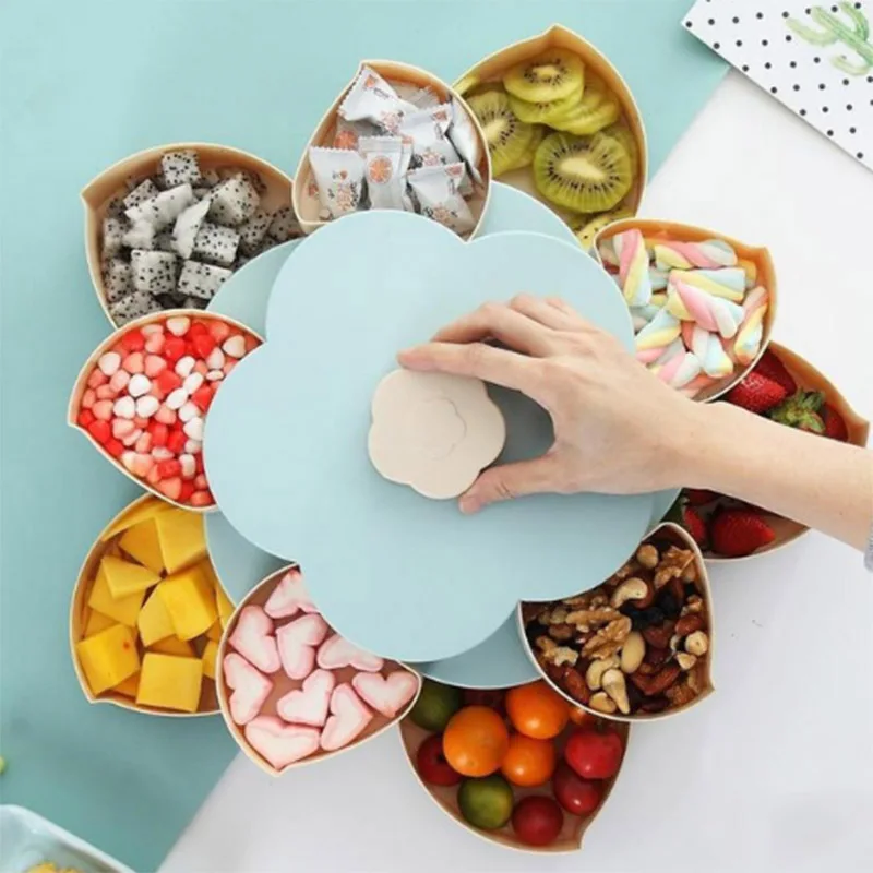 

Hot Snack Box Candy Dish Petal Rotating Dried Fruit Plate Snacks Storage Tray for Christmas Party LSK99