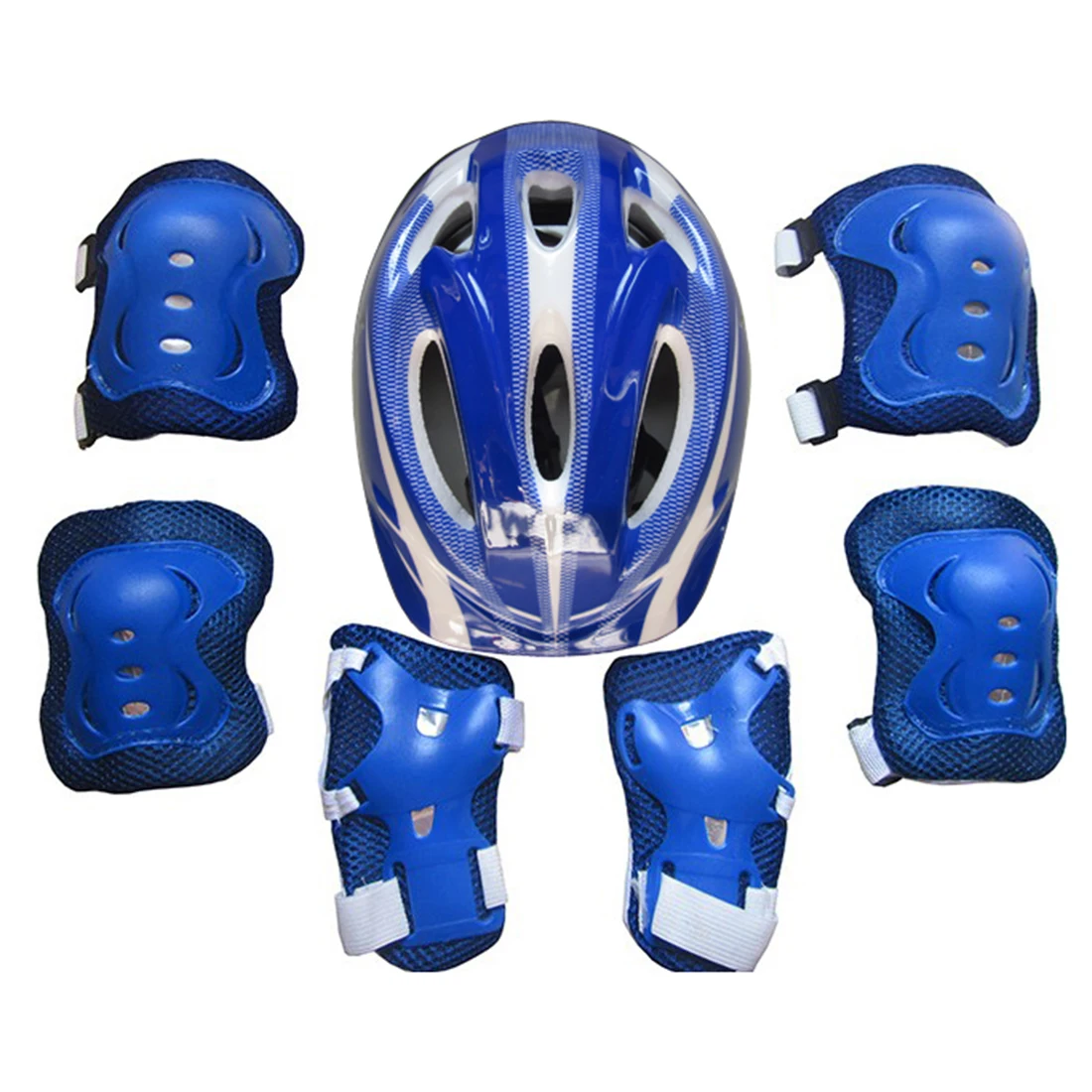 Детский велосипедный шлем для катания на роликах, 7 шт., наколенники для запястья, локоть, городской дорожный велосипед, детский спортивный шлем для катания на открытом воздухе - Цвет: Dark Blue