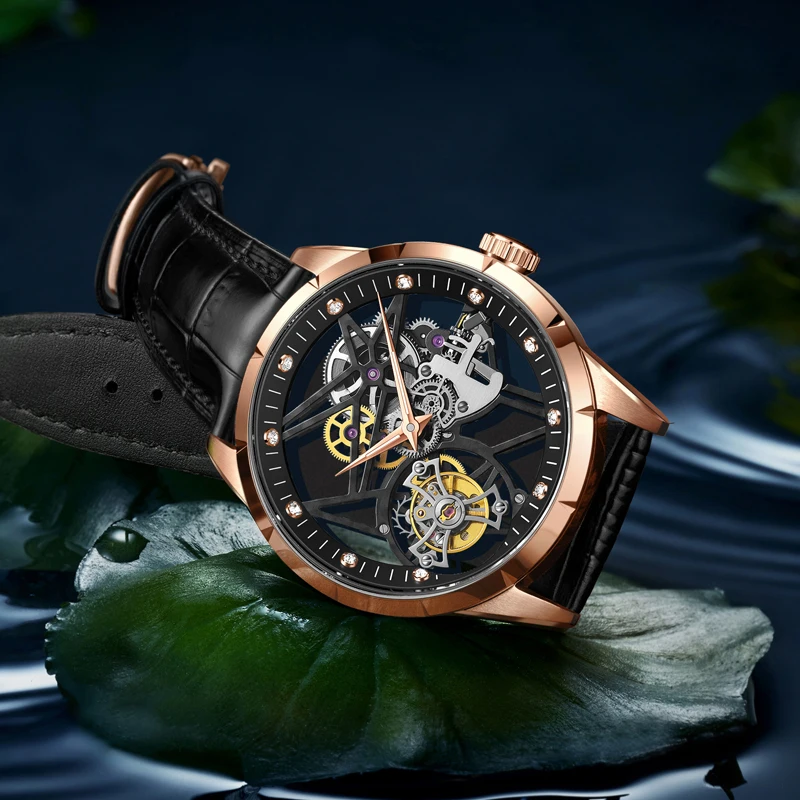 Новая модель GUANQIN 100% оригинал Tourbillon Мужские часы Топ бренд класса люкс двойной
