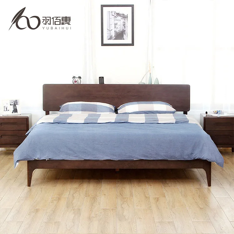 

Feather bai hui Japanese Style Solid Wood Bed Modern Minimalist Double 1.8 M 1.5m Bedroom Economical ju mu chuang