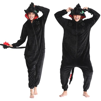 

How to Train Your Dragon Toothless Anime Kigurumi Women Winter Flannel Animal Onesie Cute Cosplay Sleepwear Jumpsuit Pajamas