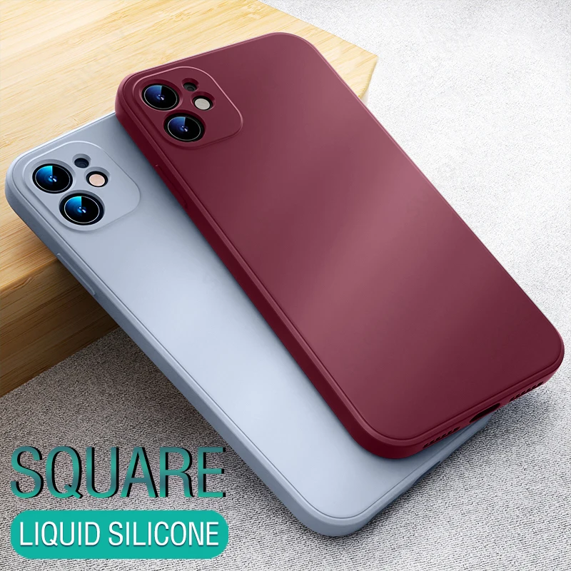 Square Liquid Silicone Case For iPhone 13 12 11 Pro Max Mini XS Max X XR 6 6S 7 8 Plus SE 2020 Thin Soft Cover Original Cases apple iphone 13 mini case leather