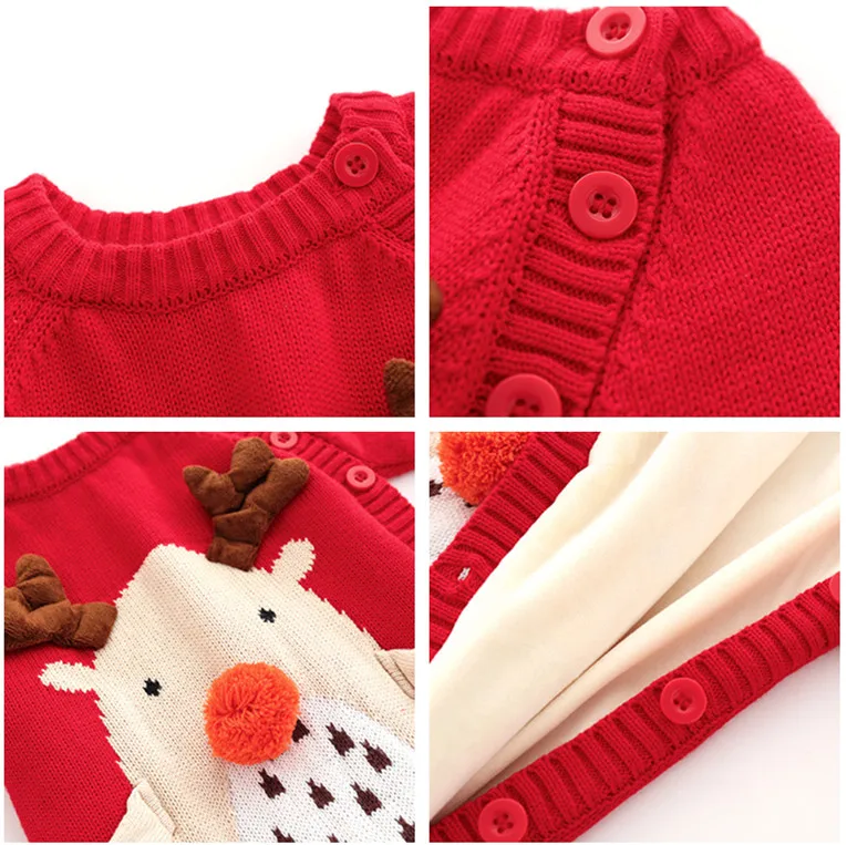Коллекция года, вязанная модная Новогодняя Милая одежда для малышей, зимние теплые рождественские боди с длинными рукавами для маленьких мальчиков и девочек