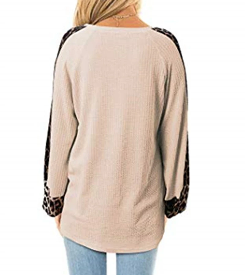 Leopard Print Women Shirts Fashion Casual Long Sleeve Splice Twist Loose Women Blouse Ladies Clothing T Shirt Female Tops (13)