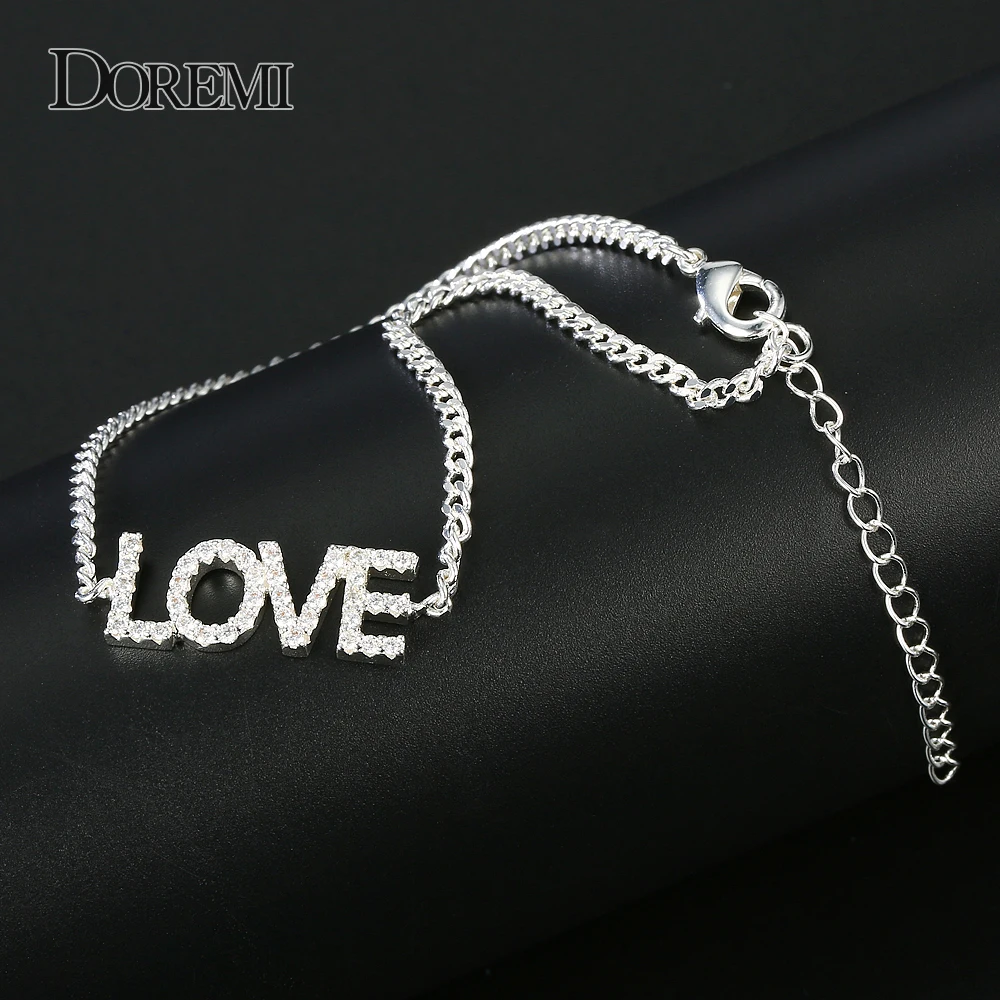 DOREMI Crystal Pendant Bracelet for Women Kid Iced Out Zirconia Bracelets Number Personalized Bracelet with Names Initial Letter