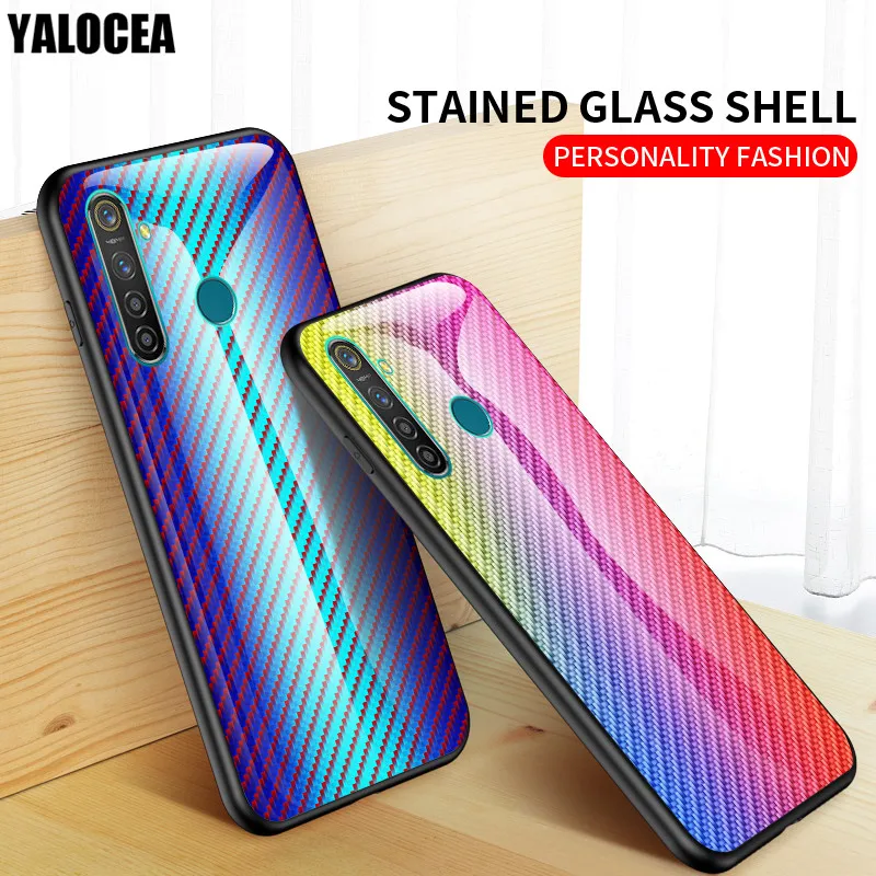 Чехол для телефона из закаленного стекла Oppo Realme 5 Pro Q модное красочное углеродное
