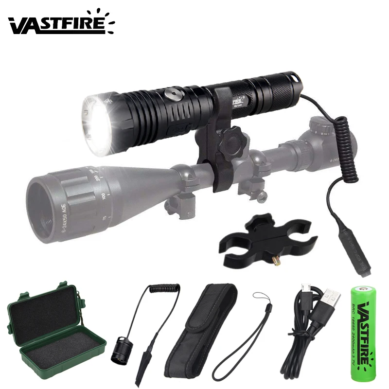 

Zoomable LED Hunting Flashlight Green/Red/White 3 in 1 Tactical Torch Scope Rifle Mount Lantern with 3 Beam Head
