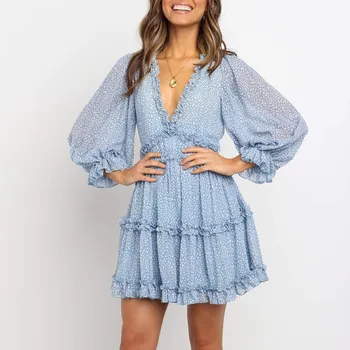 

Summer Print Ruffle Chiffon Boho Short Dress Women Backless Beach Holiday Dress Elegant Sexy Vestidos Skater Dress