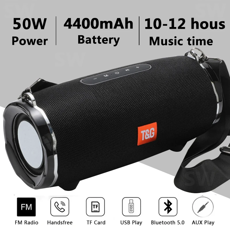 50W High Power Bluetooth Speaker TG187 Waterproof Portable Column For PC Computer Speakers Subwoofer Boom Box Music Center FM TF 1