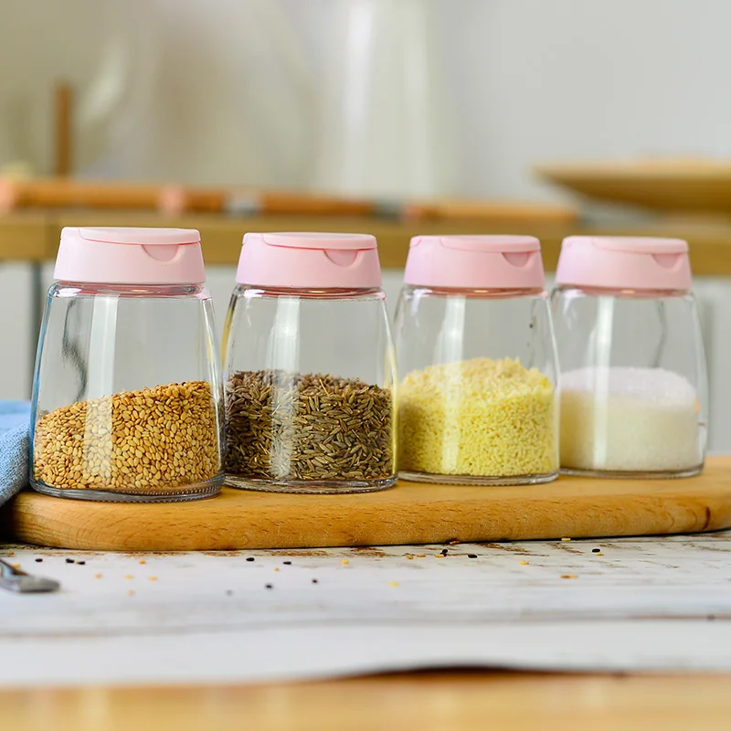 

4pcs/set Transparent Glass Bottle Spice Jar Set Salt and Pepper Seasoning Bottle Lid Kitchen Condiment Cruet Storage Container