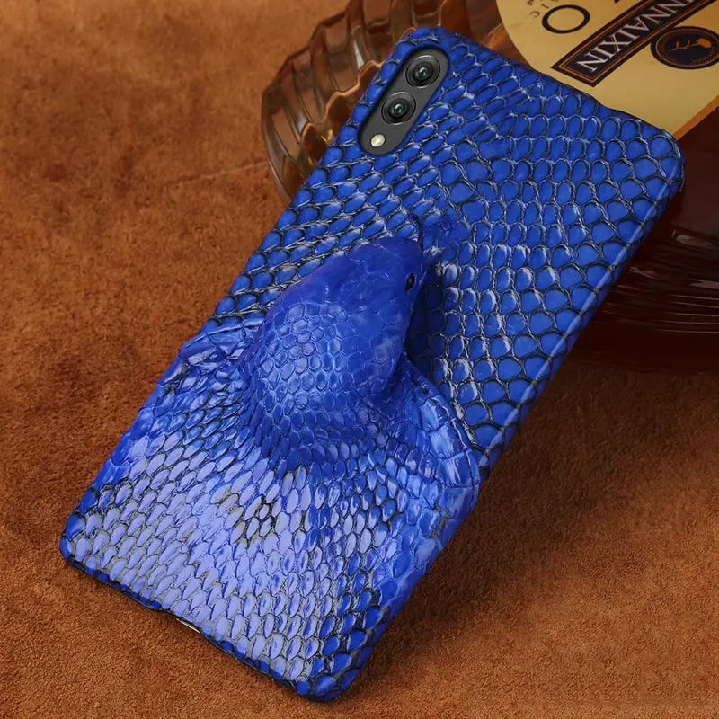 Натуральная кожа 3D змеиная голова чехол для телефона huawei honor 20 20pro 9X 8X Nova 5 Nova 3 задняя крышка для huawei Y9 y7 P SMART - Цвет: 2