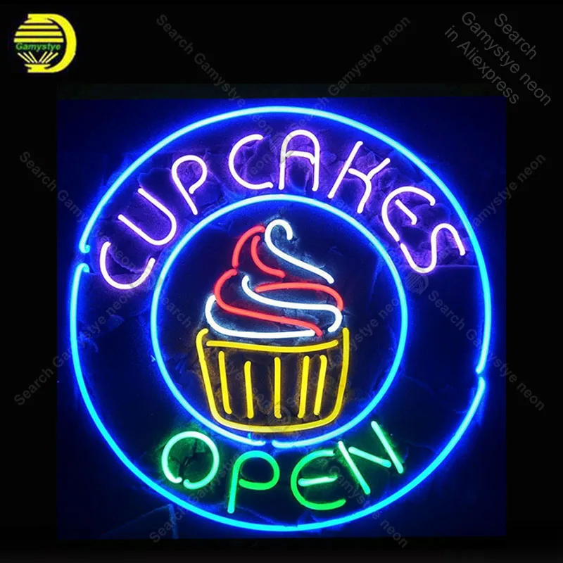 

Cupcakes Open Neon Light Sign Glass Tube Neon Bulbs Sign Decor cake StoreNeon board lamp anuncio luminoso Atarii Dropshipping