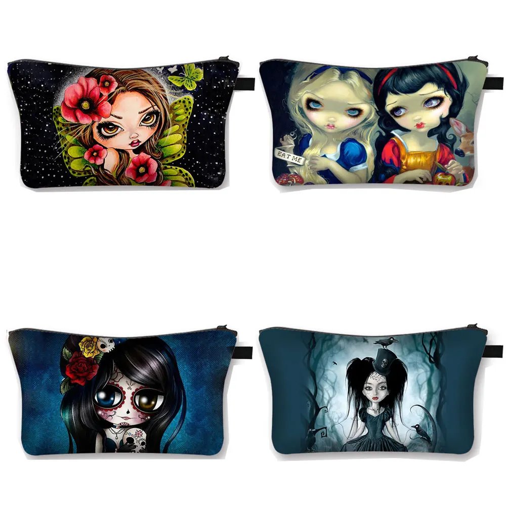 Cosmetic Case Bags Makeup-Bag Toiletry-Bag Zipper-Pouch Travel-Organizer Skull Gothic