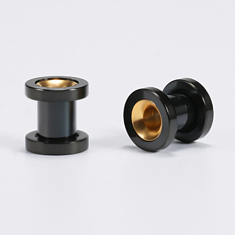 Black Stainless Steel Ear Piercing Earrings Gauges Ear Plugs Expanders Stretchers Flesh Tunnel Gold Plated Body Jewelry 2Pcs/Lot