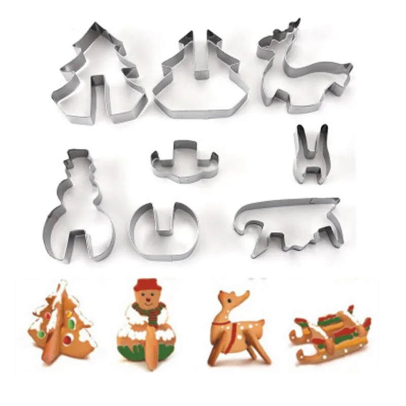 

8pcs/set 3D Biscuit Mould Christmas Three-dimensional Cookies Stainless Steel Mould for a Kitchen Tools C1074 b