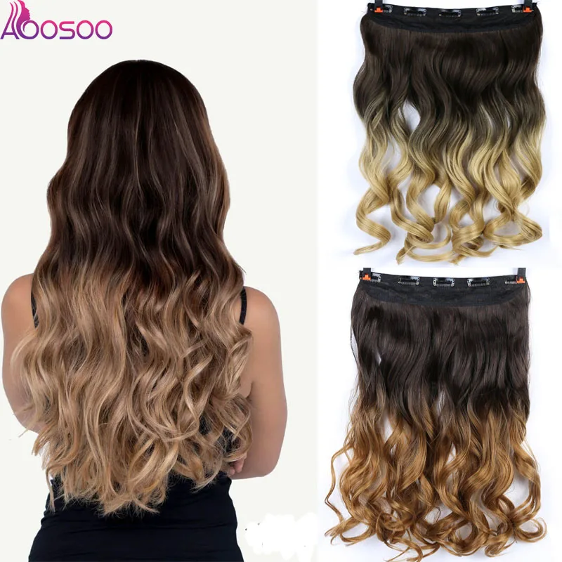 

5 Clip In Hair Extension Ombre 24 Inches Blonde Black Full Head Synthetic Natural Curly Wavy Hairpiece Hair Pieces Headwear