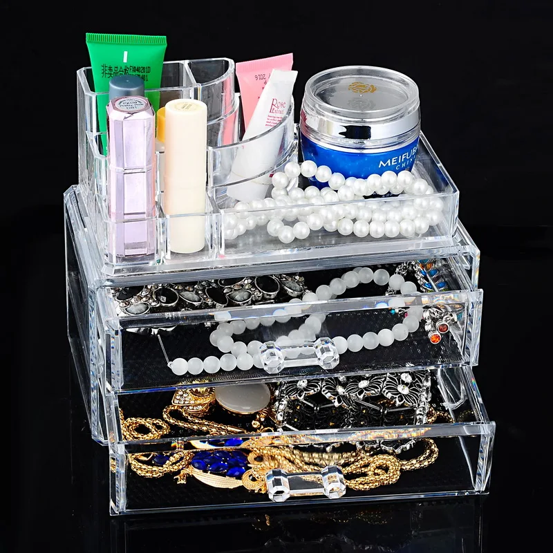 Прозрачная акриловая многослойная коробка для хранения косметики, настольная креативная коробка для хранения ювелирных изделий, чехол, органайзер для косметики