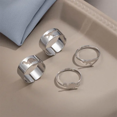 Silver Color Dinosaur Rings For Women Men Lover Couple Rings Set Friendship Engagement Wedding Open Rings 2021 Jewelry