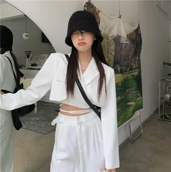 2021new senhora do escritório blazer ternos estilo coreano duas peças conjunto feminino manga longa rendas up blazer + cintura alta perna larga calça 2 peça