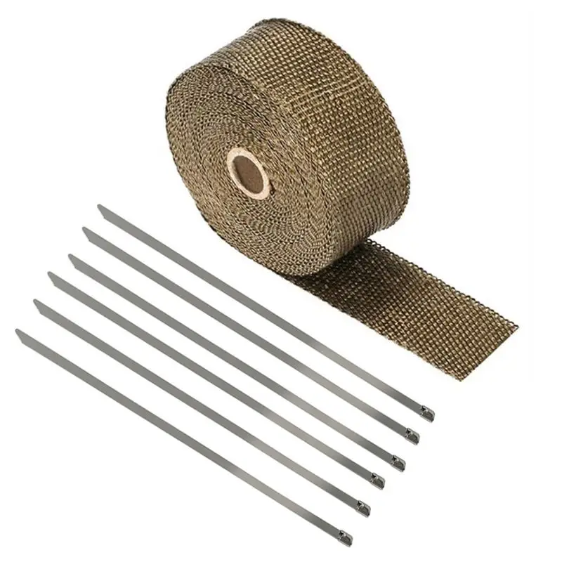 10M Gold 5cm*5M 10M 15M Exhaust Pipe Heat Resistant Cloth Wrap Roll for Motorcycle Fiberglass Heat Shield Tape with Stainless Ties - Цвет: 10M Gold