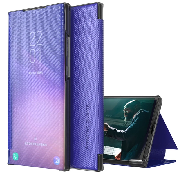Phone Case For Xiaomi Redmi Note 9S 9T 10T 9 Power Poco X3 NFC M3 Pro Max Carbon fiber Smart flip Foldable Shockproof Back Cover Purple
