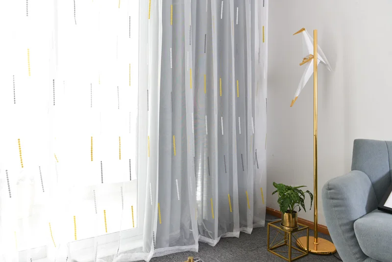 Желтый серый маленький горошек вышитые вуаль шторы для спальни гостиной пасторальный нежный французский занавески на окна WP002C