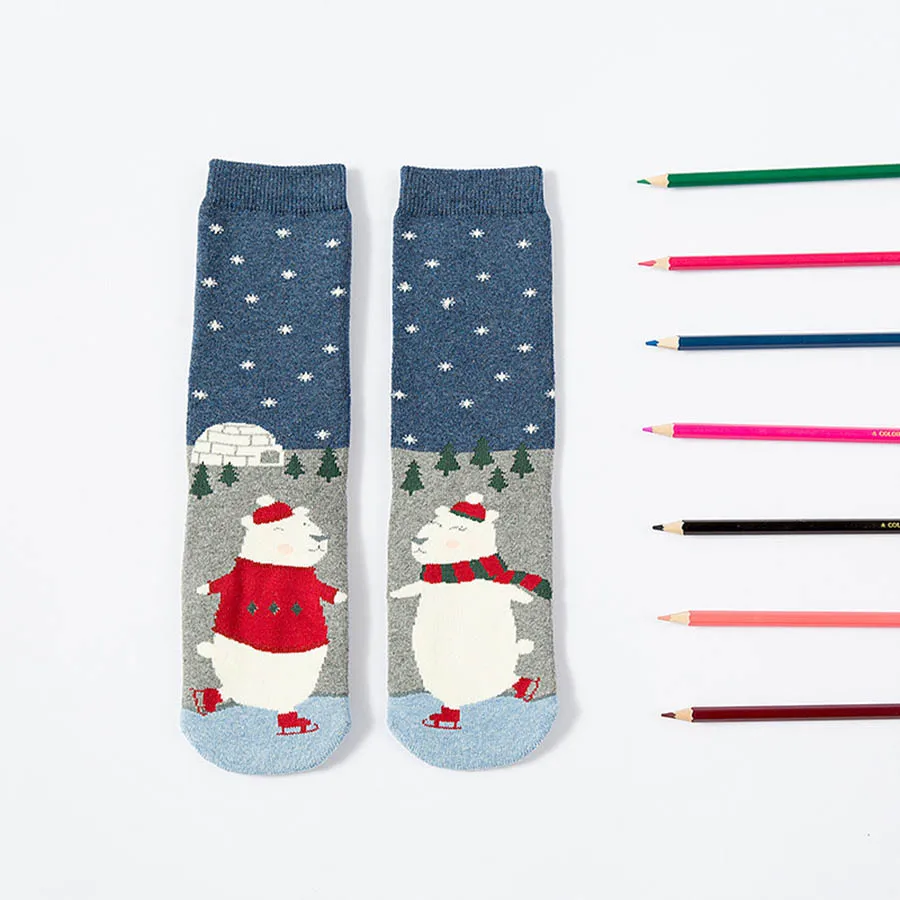 Snow Socks WPLOIKJD/осенне-зимние теплые махровые милые носки с петлями; повседневные забавные носки с рисунками животных; носки на Рождество; Calcetines; подарок - Цвет: Snow Socks