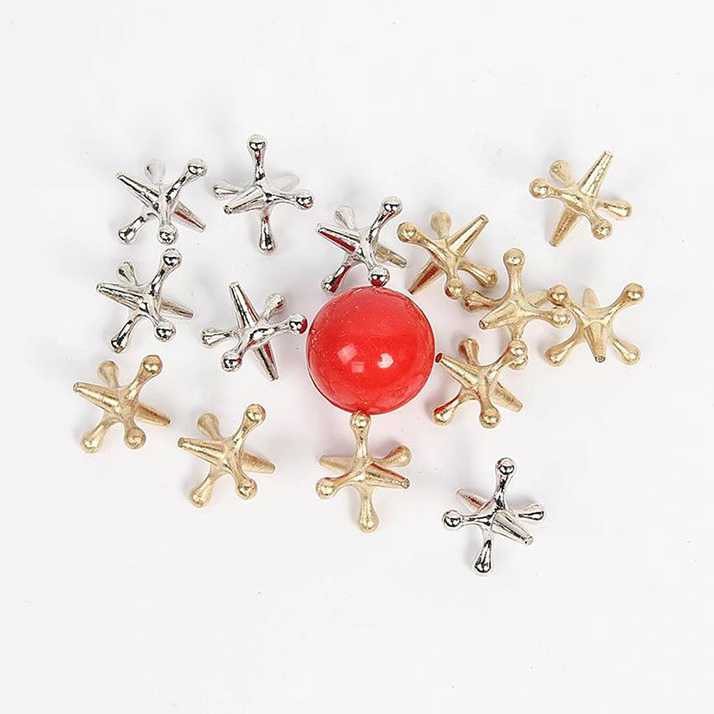 

10pcs Play Jacks Game and Bouncy Ball Knucklebones Set Child Classic Toys