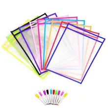 Многоразовые стираемые карманы прозрачный сухой файл школы, сумка Твердые квадратные школьные случайные канцелярские принадлежности