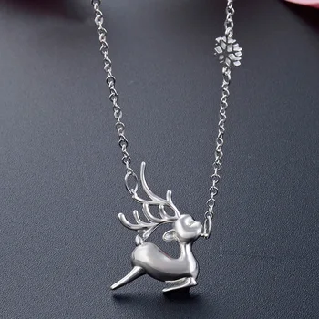 

S925 Sterling Silver Necklace For Women Fashion Creative Cute Elk Shaped Pendant Korean Style Necklace Jewelry Gifts Female