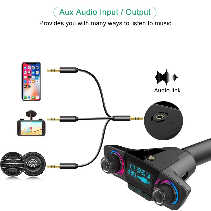 Fm-передатчик Aux модулятор аудио Громкая связь Bluetooth Автомобильный mp3 плеер с Умной зарядкой двойной USB Автомобильное зарядное устройство Беспроводная Музыка