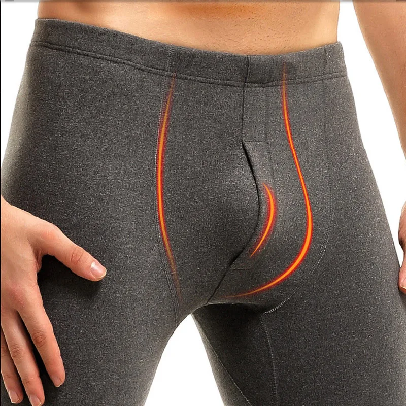Men Long Johns Autumn Winter Men Seamless Thermal Underwear Man Sexy U Convex Leggings Male Warm Plus Velvet Lounge Long Pants 2