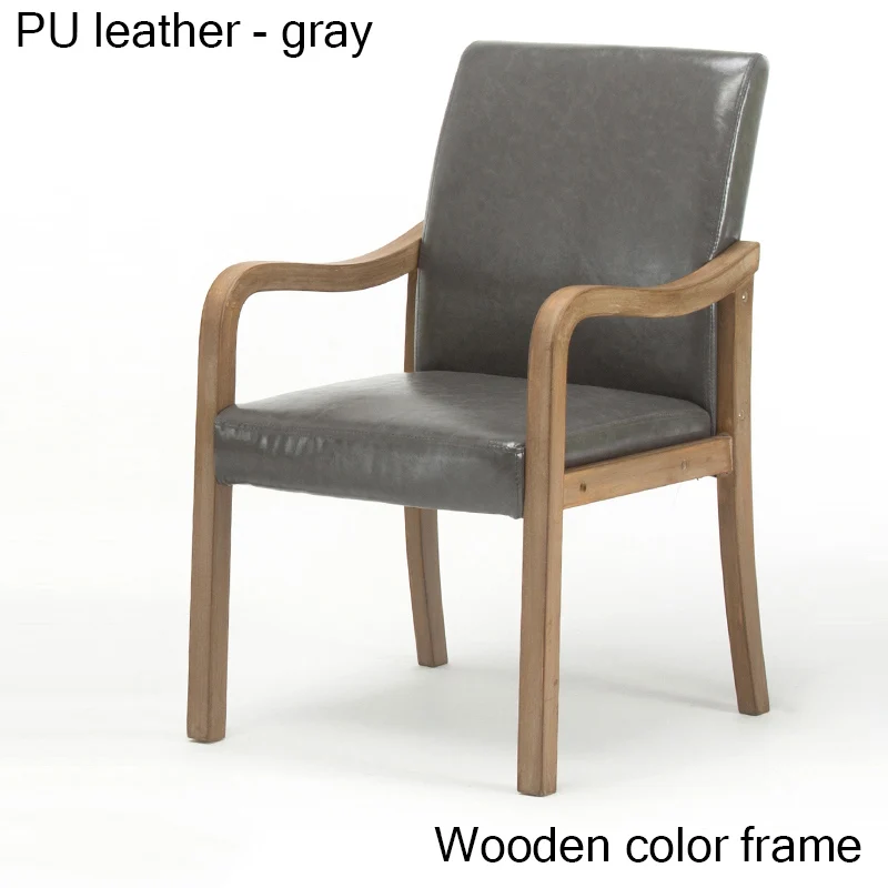 PU leather-gray Современной плотной древесины столовая для обеденного стула ткань офисная Конференция ресторанное кресло с подлокотниками дома исследование гостиной стул из твердой древесины - Цвет: PU leather-gray