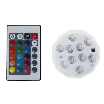 

Submersible LED Light With Remote Controller Waterproof RGB Multi-color 10-LED Lamp Q0KF