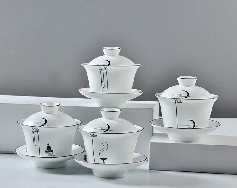 Ceramic Zen Tea Tureen Taoism Quite Ceremony Teaware Porcelain Gaiwan Glaze Kiln 150ml Kung Fu Tea Bowl Tea Cup Set