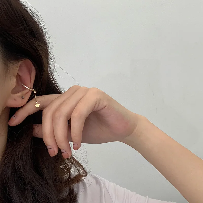 

Korean Zirconia Star Clip Earrings for Women Zircon Five-Pointed Star Earring Party Fashion Gold Without Piercing Ear Cuff
