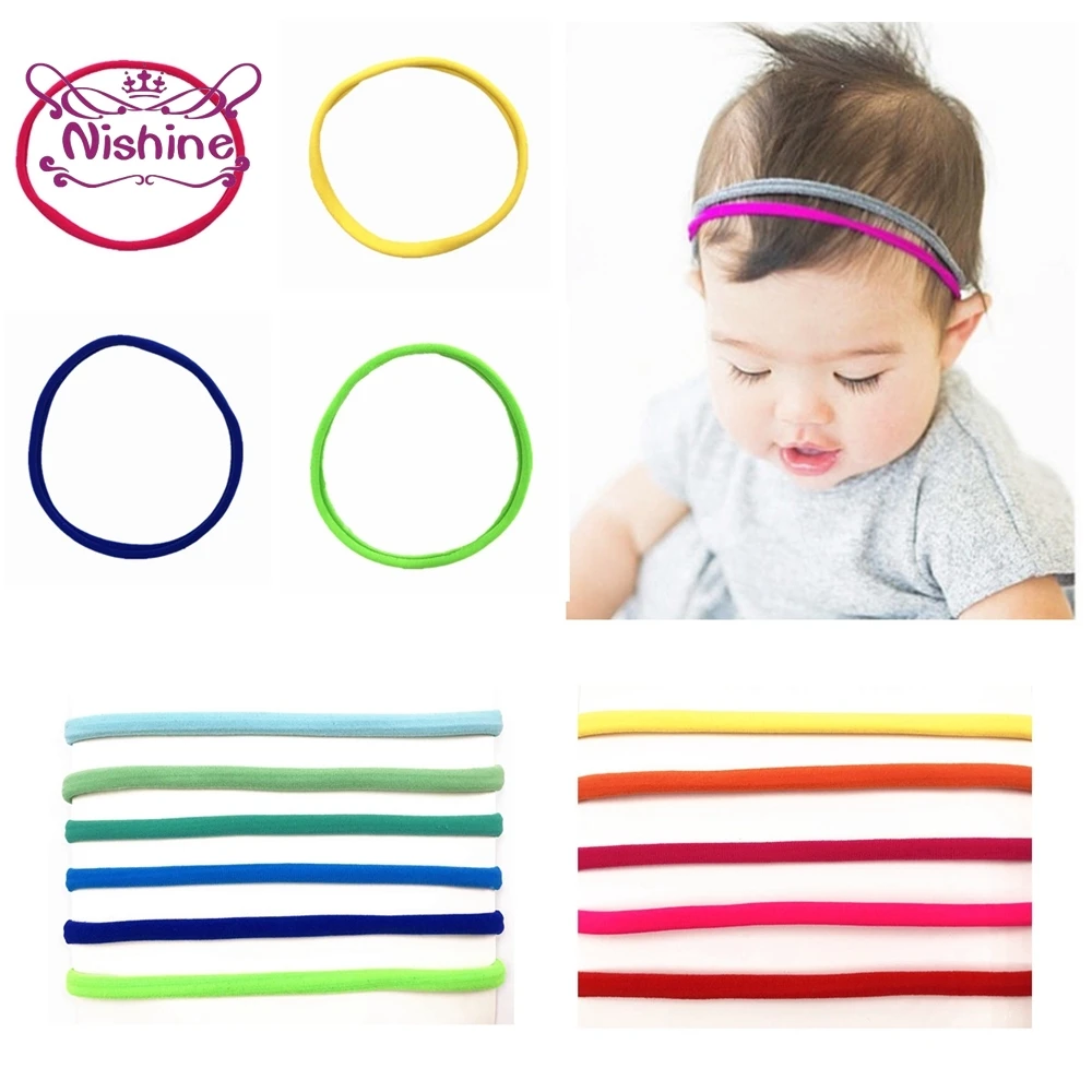 

Nishine 12pcs/lot DIY Baby Girls Traceless Elastic Hairband Solid Color Nylon Headband Children Headwear Accessories Photo Props