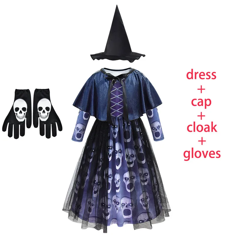 Платье на Хэллоуин для девочек, череп, скелет, демон дух, Хэллоуин, маскарадные костюмы, Детские карнавальные Платья для вечеринок пугающая одежда