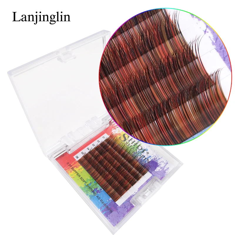 LANJINGLIN ресницы Индивидуальные 1 коробка накладные ресницы радужные цветные ресницы для наращивания 6 линий 10-11 мм Ручная работа Поддельные ресницы