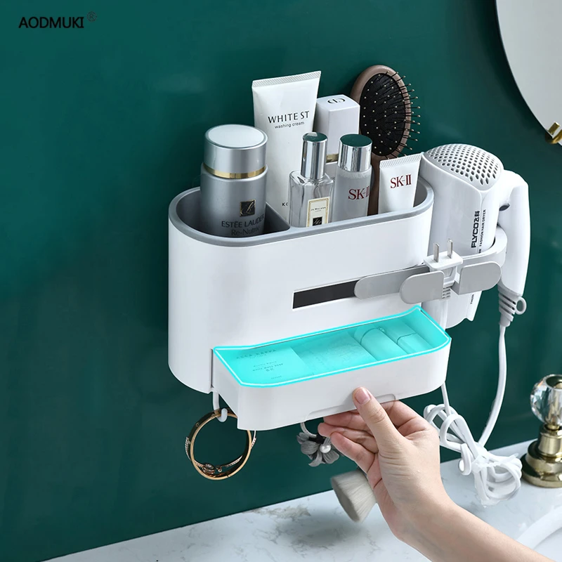  Wall Hair Dryer Holder shelf Multi-functional Bathroom makeup organizer storage rack shelves home s