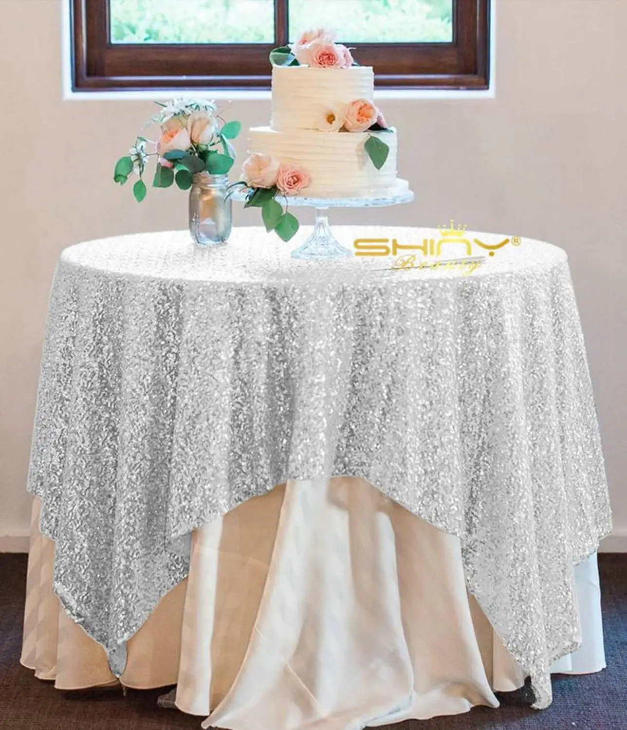  Mermaid Sequin Tablecloth 50x72-Inch Silver Rectangular Tablecloths Sequin Fabric Table Cloth for W