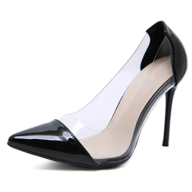 

2019 Hot Selling Women's Transparent Perceptual Pointed-Toe Foot Covering Low-Cut Thin Heeled High Shoes Large 39 Yards