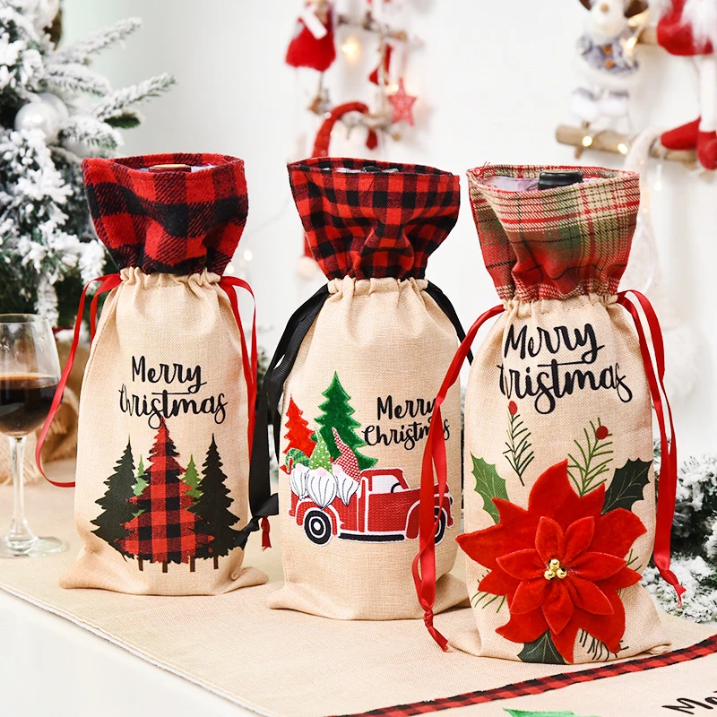 New Year 2021 Santa Claus Snowman Wine Bottle Cover Noel Christmas Decoration for Home