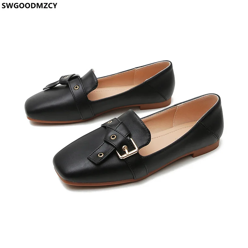 

Босоножки женские кожаные, повседневные туфли на плоской подошве, без застежки, лоферы, квадратный носок, офисная обувь