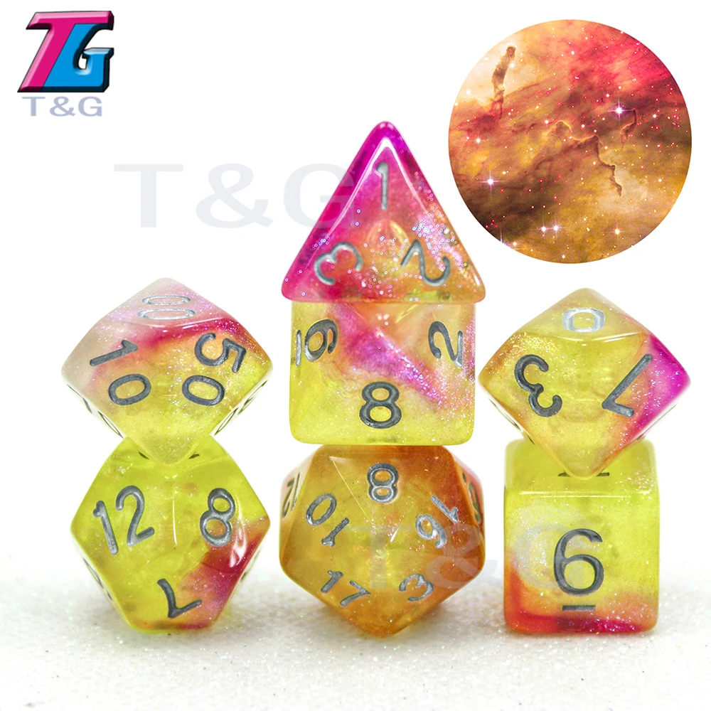 Новый Красочный Вселенная Галактика кости набор D4 D20 с сумкой Shinny Effectt Cool для DND RPG