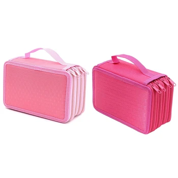

2Pcs 72 Holes 4 Layers Pencil Case for School Student Oxford Bag Marker Storage Colored Pencils Pen School Supplies Pink & Rose